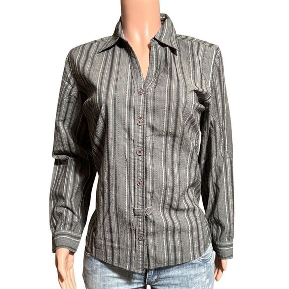 Pulp long sleeve ribbon grey stripe with darts button down Shirt M - Picture 4 of 5